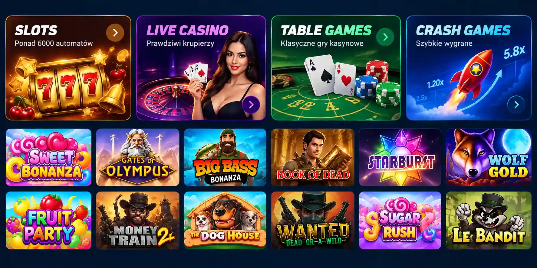 Lobby gier Mostbet — kategorie Slots, Live Casino, Table Games, Crash Games