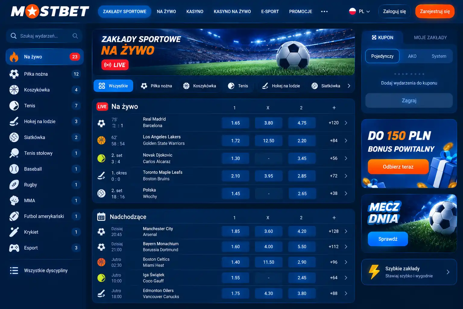 Sekcja zakładów sportowych Mostbet — lista dyscyplin i aktualne wydarzenia